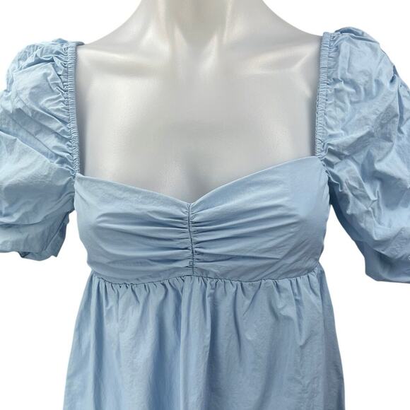 Amanda Uprichard Ariana Blue Short Puff Sleeve Mini Babydoll A-line Dress Size S - Picture 3 of 5